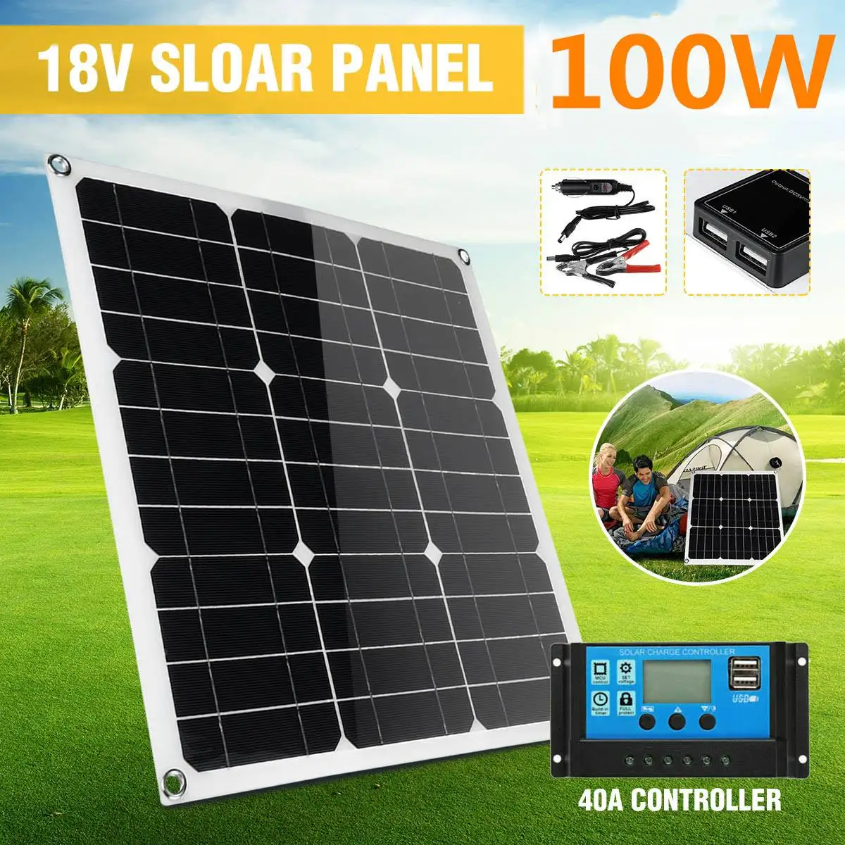 Панель солнечных батарей 200 Вт/100 Вт 18 в двойной блок питания USB + Автомобильное
