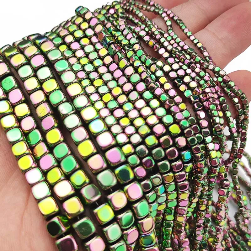 

New Green Square Cube Hematite Natural Stone 2/3/4/6MM Spacers Loose Beads For Jewelry Making Diy Bracelets Pendant Accessories