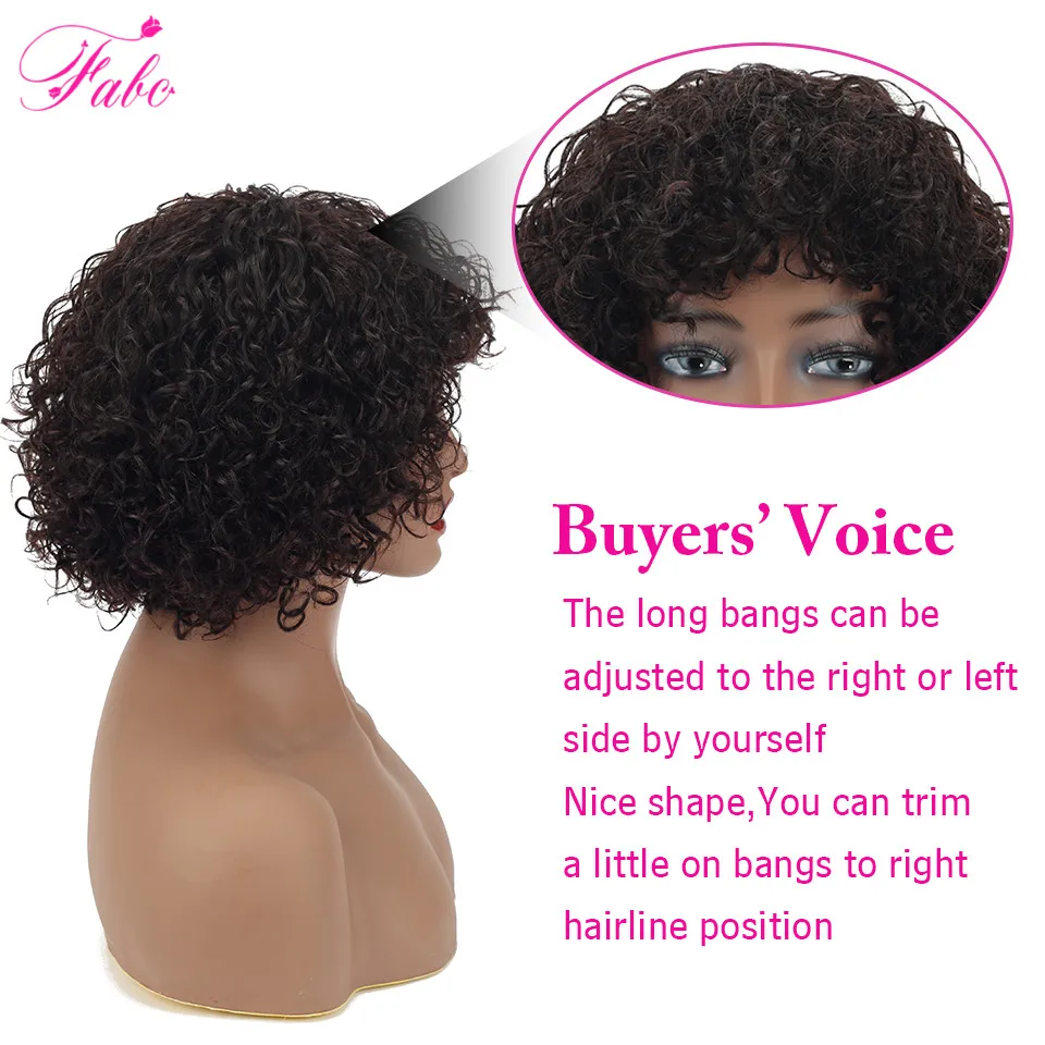 

Fabc Curly Human Hair Wig With bangs Brazillian Human Hair Wigs For Woman Short Curly Bob Wig Full Machine Made Wig Natural Hair