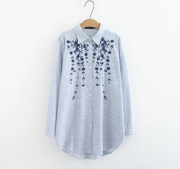 HXYZ новая весенняя белая рубашка Blusas большой размер Женская с длинным рукавом с вышивкой дерева свободная длинная хлопковая рубашка Блузки XXXXL