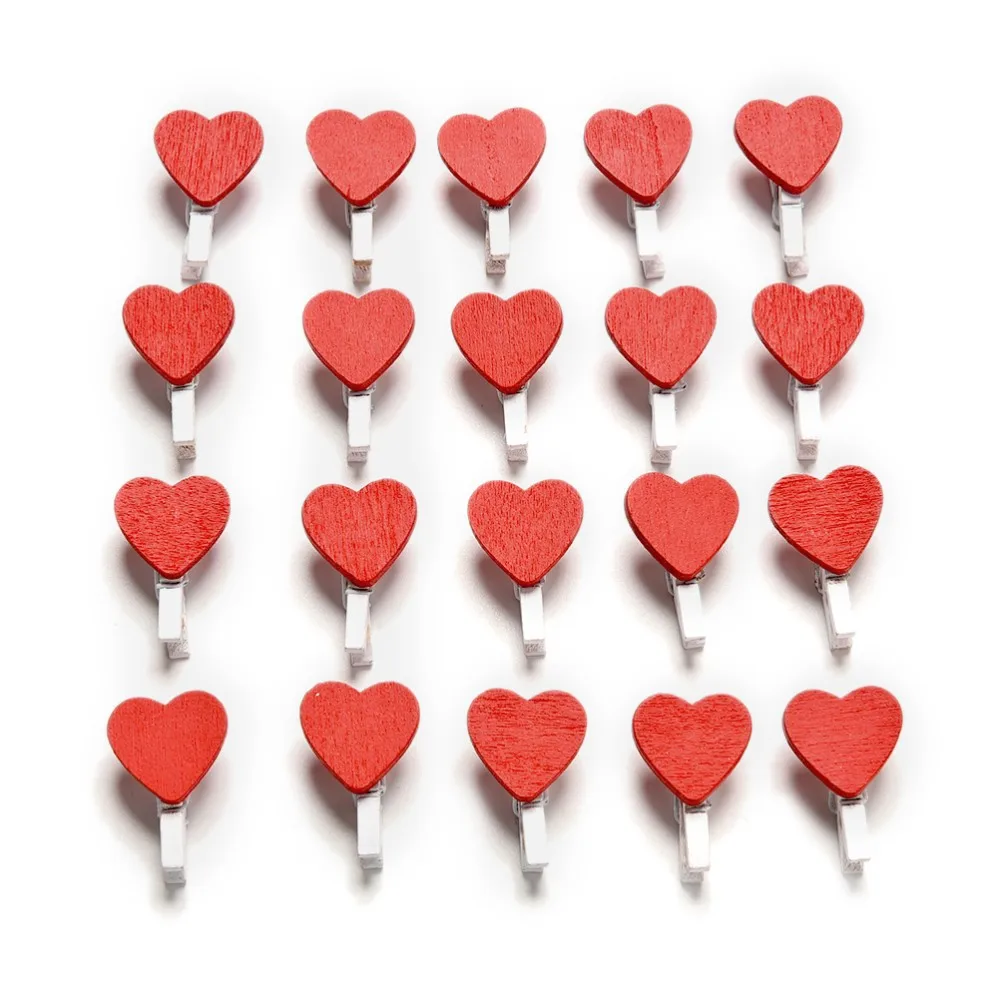 

20PCS Hearts Natural Wooden Clips For Photo Clip Clothespin Craft Decoration Clips Pegs Home wedding Decoration