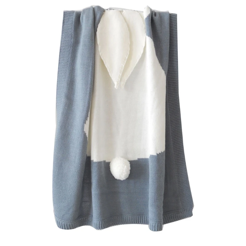 

40JC Cartoon Rabbit Ear Knitted Blanket Children Newborn Infant Sleeping Swaddle Wrap Sleepsack Bedding Sofa Beach Mat Props