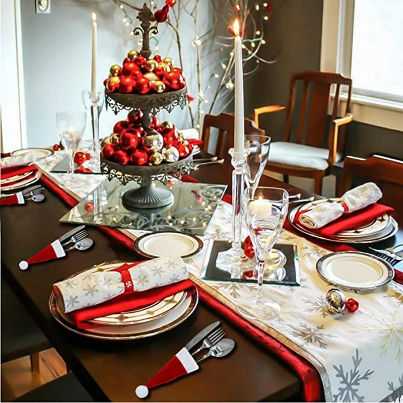 

5/10 /20PCS Christmas Fork Cutlery Bag Pocket Red Christmas Hat Spoon Cutlery Storage Bag for Kitchen Table Storage Decoration