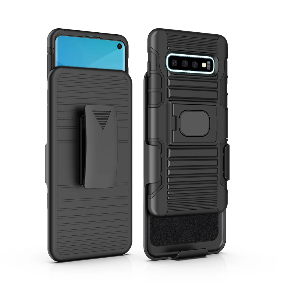 

3 in 1 hybrid armor phone shell case for samsung galaxy s10/s10 plus/s10 lite with belt clip