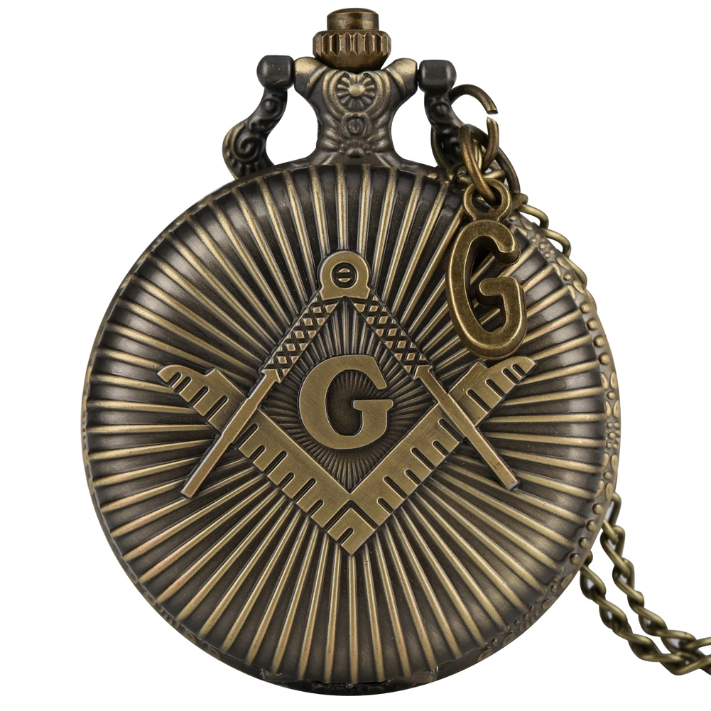 with pendant Бронзовый масонство кварцевые карманные часы масонское ожерелье цепь кулон часы Рождественский подарок для мужчин женщин Relogio De Bolso - Цвет: with pendant