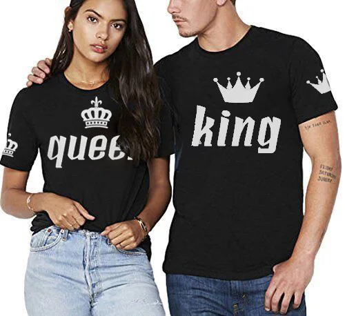 Женская футболка для влюбленных Летние футболки King Queen Одежда пар Повседневное
