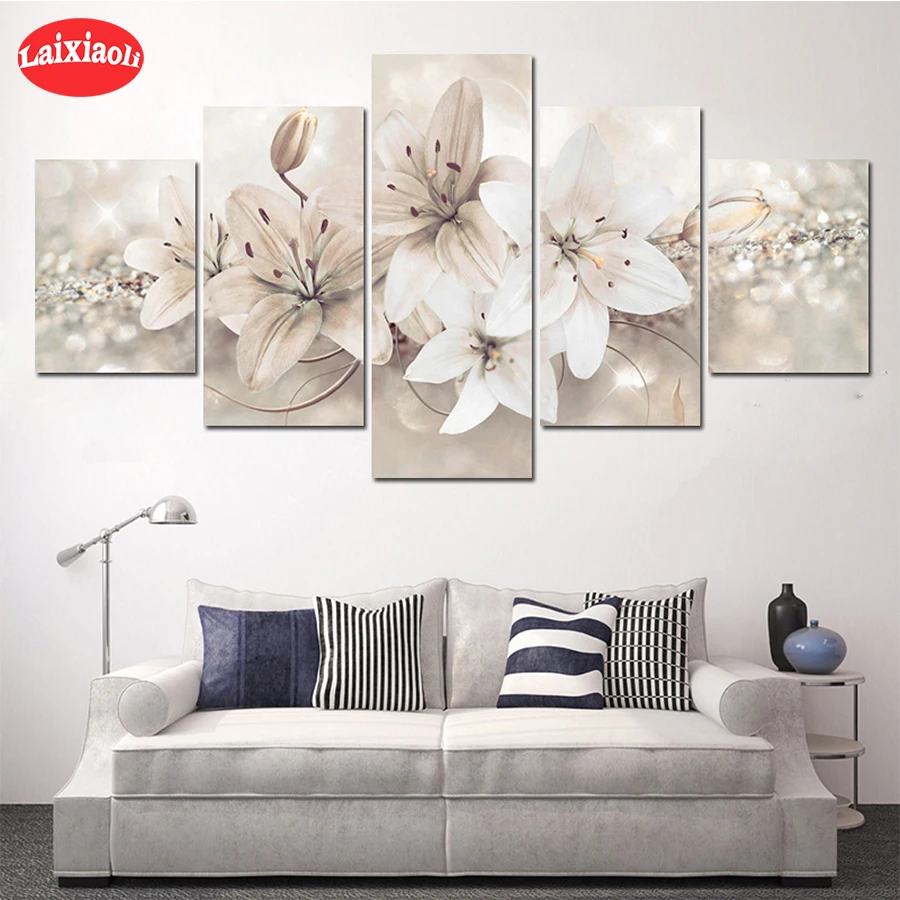 

Diamond Embroidery Hot selling home art, white flowers Sale Gift Handicraft Diamond Painting Cross Stitch Home Decoration5 PCS