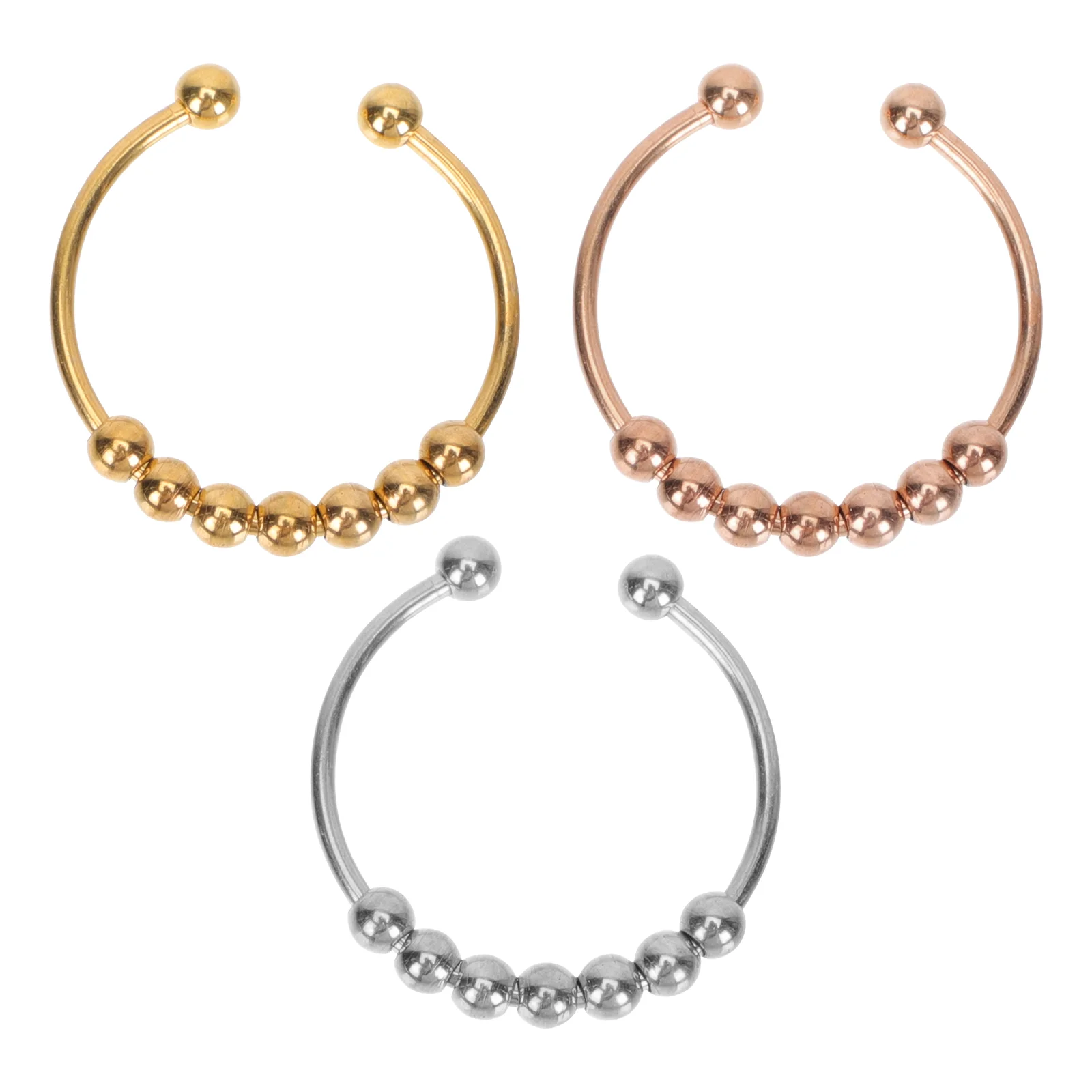 

3Pcs Stress Anxiety Relief Ring Stainless Steel Bead Ring Creative Finger Ring