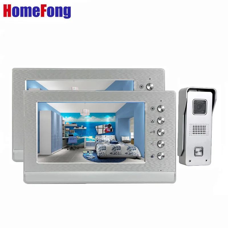

Видеодомофон HomeFong с 2 мониторами, система контроля доступа с замком для дома, квартиры, 7-дюймовый видеодомофон, дверной звонок