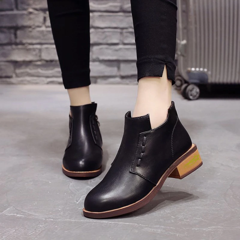 Женские ботильоны L круглый носок женские ботинки из искусственной кожи для