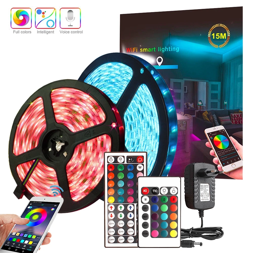 15 м Wifi Светодиодная лента RGB 2835 SMD водонепроницаемая гибкая неоновая лента fita светодиодный светильник 12 В RGB лента диод Wifi управление+ адаптер