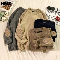 hmz knitted sweaters men hip hop streetwear pullover patchwork male crewneck loose harajuku sweater men fashion tops oversized