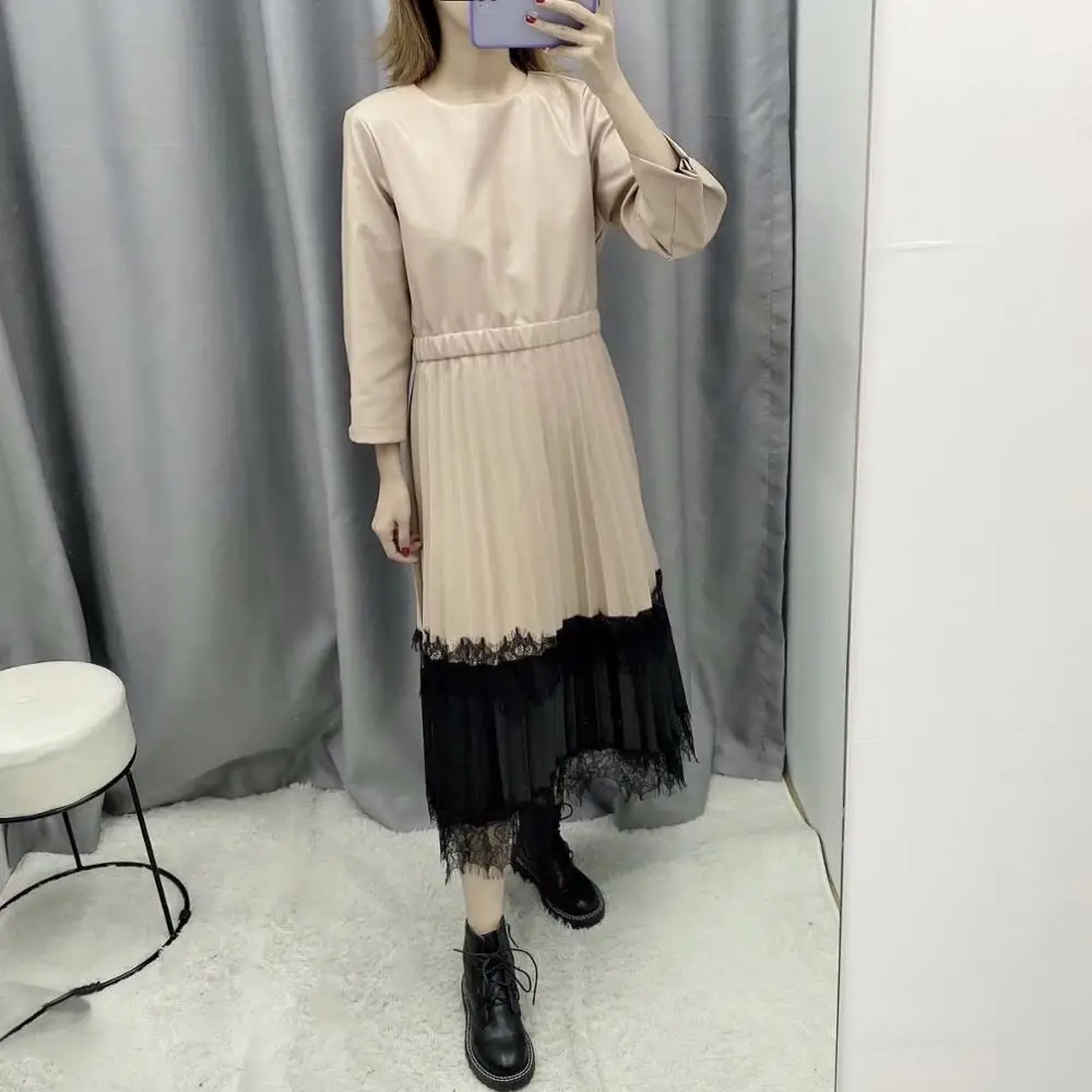 Женское винтажное лоскутное платье za кружевное Плиссированное Платье из