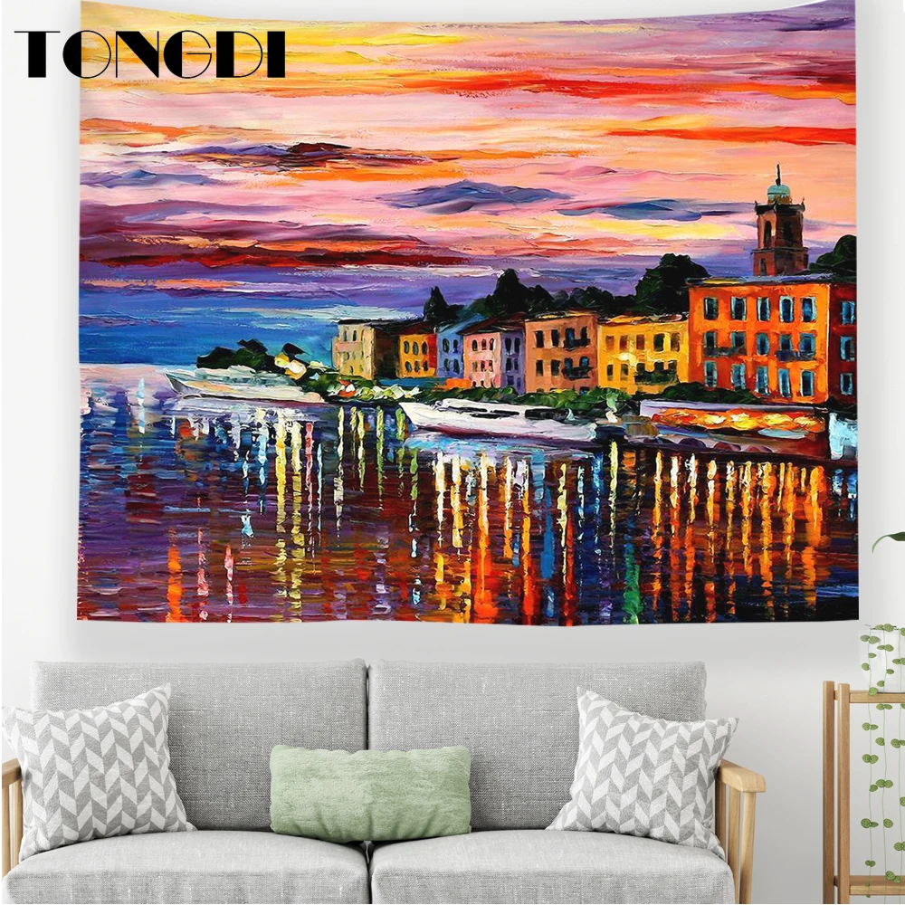 TONGDI Бохо Ретро гобелен элегантный масляный пейзаж картина на стене подвесной