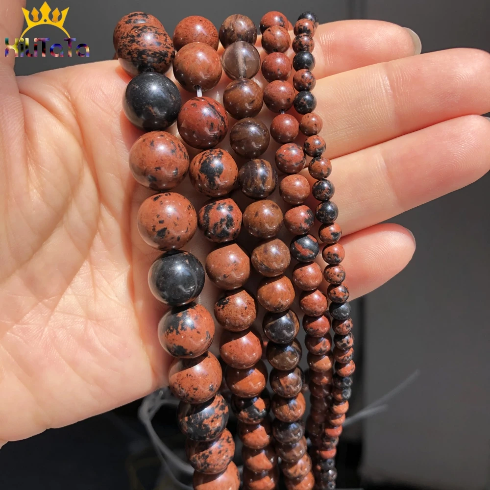Круглые бусины-разделители из красного дерева и обсидиана 15 дюймов 4/6/8/10/12 мм |