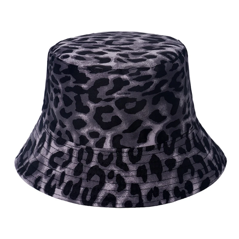 

Q1FA Bucket Hats Outdoors Fisherman Sun Hat Trendy Reversible Men Women with Leopard Pattern in Hot Summer UV Isolation