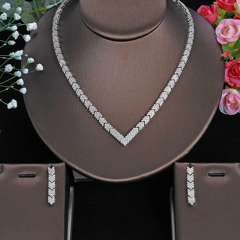 

Luxury Women Jewels Elegant Shape Bridal CZ Necklace Earrings Bracelet Ring 4pcs Big Wedding Jewelry Set for Bride