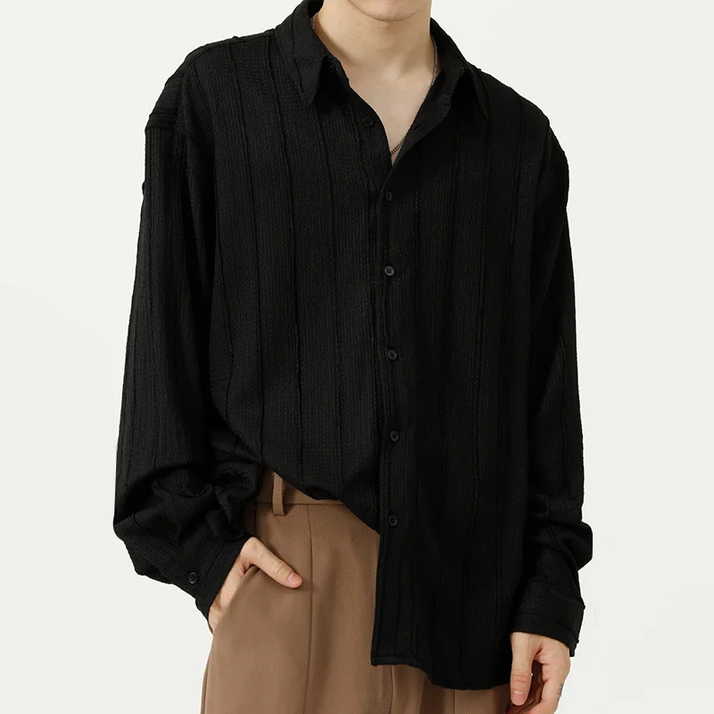 

Мужская Просвечивающая полосатая рубашка с отложным воротником и длинными рукавами, новинка 2021, простая корейская мода, черные и белые одно...