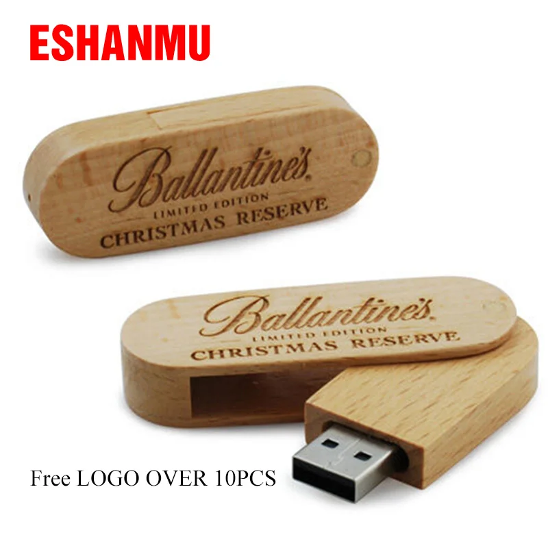 Деревянная поворотная usb-флешка, флешка, 8 ГБ, 16 ГБ, 32 ГБ, 64 ГБ, маленькая поворотная ручка, флешка, флешка, бесплатный логотип, более 10 шт