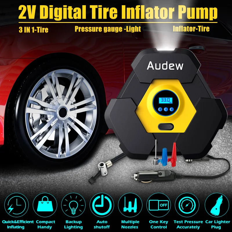

Насос воздушный Audew 150PSI, портативный, цифровой, с цифровым дисплеем