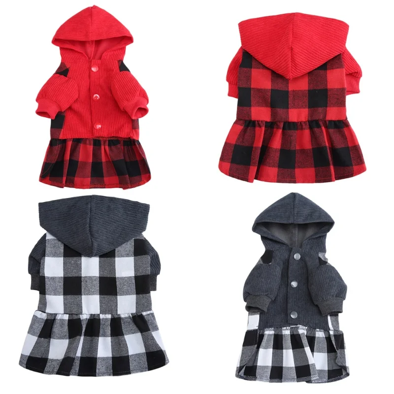 

Plaid Dog Hoodies Dress Coat Pet Puppy Cat Winter Autumn Clothes Princess Skirt Chihuahua Apparel for Small Medium Dog Cats