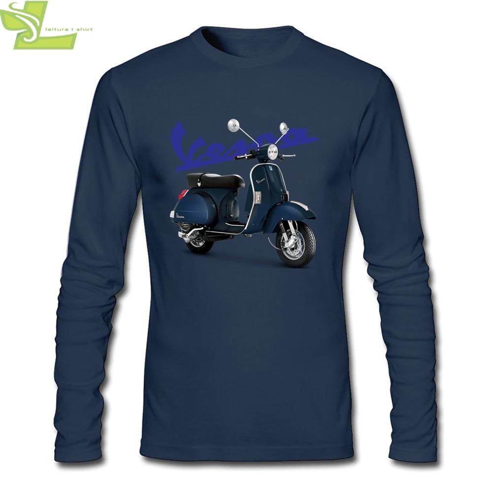 Мужская хлопковая футболка Vespa PX Повседневная с круглым вырезом и длинными