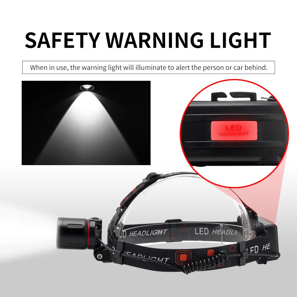BORUiT 1000LM XM-L T6 светодиодный налобный фонарь с 3 режимами фонарь с зумом Водонепроницаемый Отдых Охота фонарик Применение 18650 Батарея Головной фонарь
