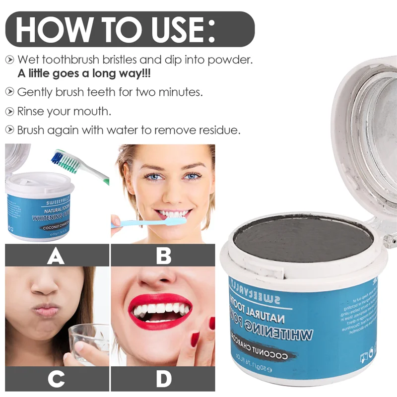 Абсолютно новый 50 г кокосового угля натуральный травяной Отбеливание зубов