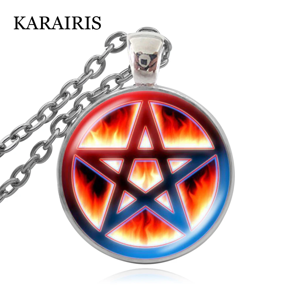 

KARAIRIS 2020 New Statement Necklace Esoteric Pentagram Glass Cabochon Link Chain Choker Necklaces Fashion Man Women Jewelry