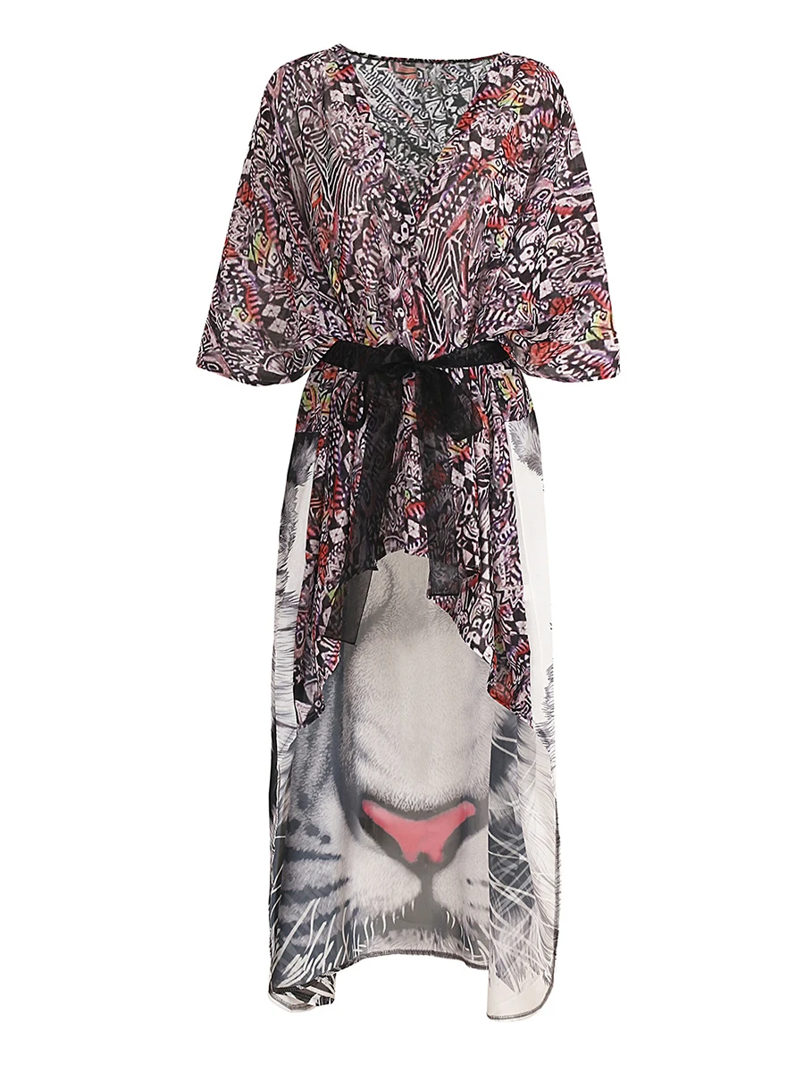 Летняя шифоновая блузка розовый кардиган Солнцезащитная одежда Длинная пляжная