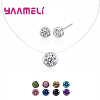 new trendy women jewelry sets 925 sterling silver cz crystal pendant necklace earrings wedding party birthday jewelry