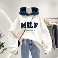 winter korean style jacket full sleeve casual jacket hoodies women sweatshirts letter milf print wool pullovers loose tops