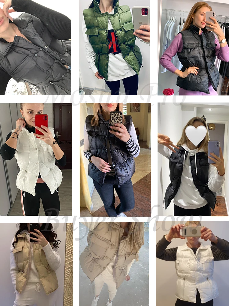 

Winter Down Vest Women Short Sleeveless Vest Jacket Lightweight BodyWarmer Waistcoat Female White Gilets Windbreaker Down Coat