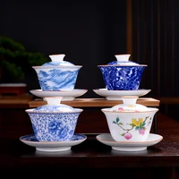 chinese traditions gai wan tea bowl bone china tea set dehua gaiwan tea porcelain pot set for travel beautiful and easy kettle