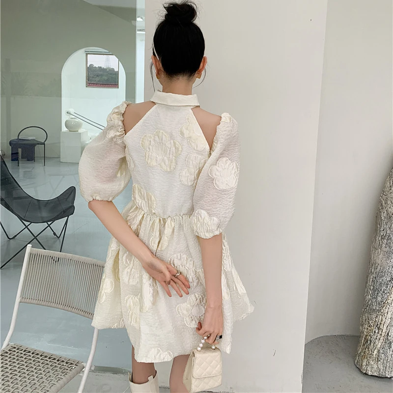 

Net Red One-word Shoulder Dress Female Summer Gentle Pure Desire Temperament Big Flower Age Reduction Fashion High-end Skirt