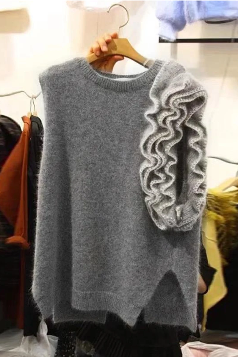 Neploe женский вязаный жилет осень-зима без рукавов О-образный вырез Трикотаж пуловер милые оборки пэчворк жилет Femme 54547