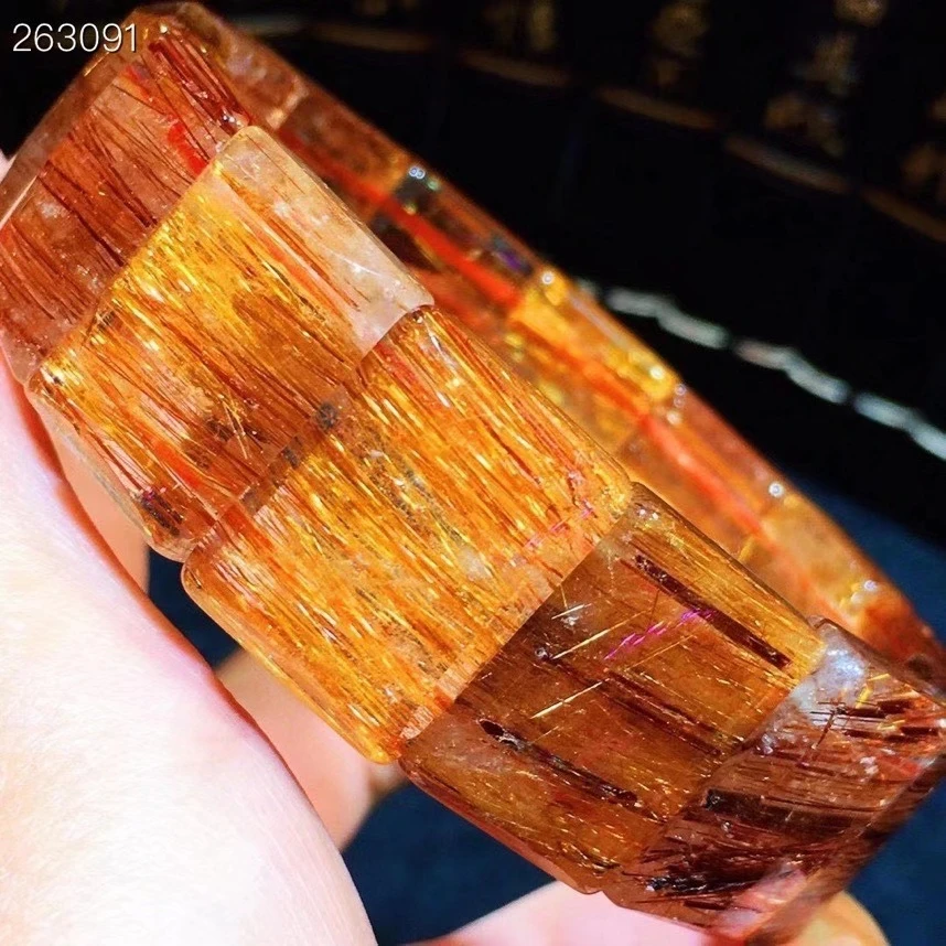 

100% Natural Copper Rutilated Quartz Rectangle Beads Bangle Bracelet Bangle 19x14.5x7mm Cat Eye Women Men Wealthy AAAAA
