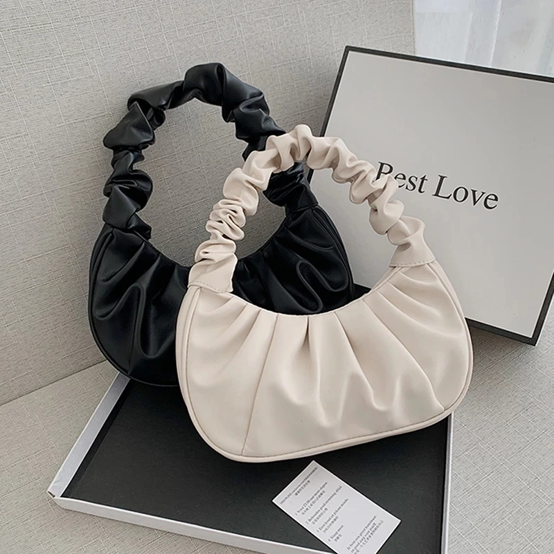 

Pleated Handlebags For Women PU Cloud Bags Leisure Armpit Bag Shopping Shoulder Bags Dumpling Handbag Female