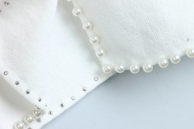 

Runway 2020 Women Autumn Short Cardigan Female Notched Coat Beading Long Sleeve Casual Office Lady Knitted Fashion Outwear