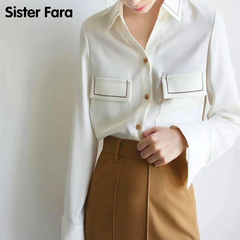 

Женская однобортная рубашка Sister Fara, офисная блузка с отложным воротником и длинным рукавом, рубашка для офиса, весна-осень