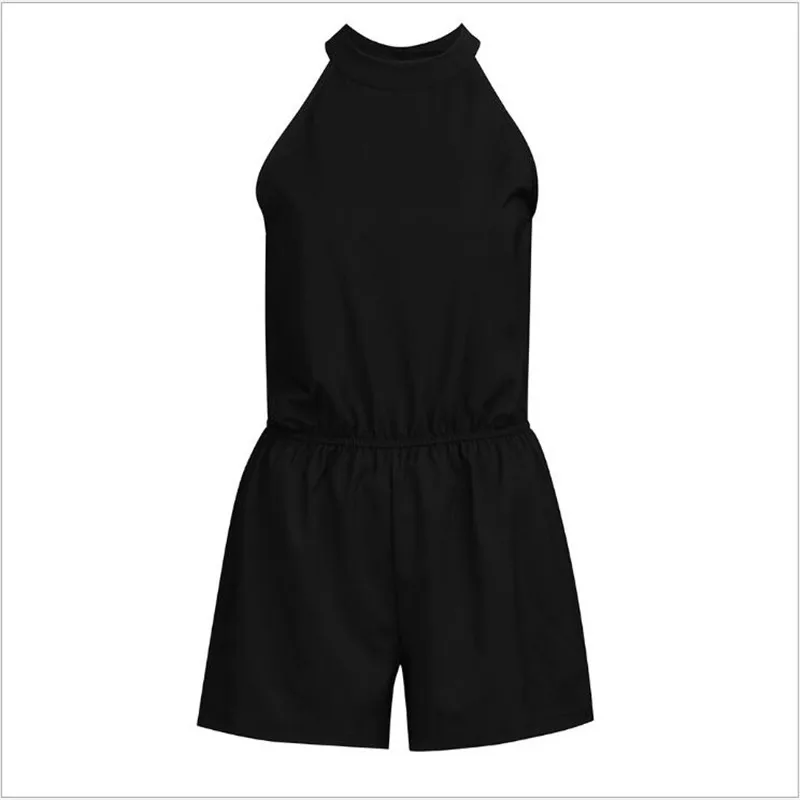 

Women Loose Jumpsuits Summer Rompers Fashion Solid Color Sleeveless Backless Casual Shorts Suspenders