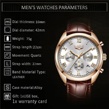 2021 New LIGE Mens Watches Male Leather Business Date Quartz Watch Mens Luxury Brand Fashion Waterproof Chronograph reloj hombre Other Image
