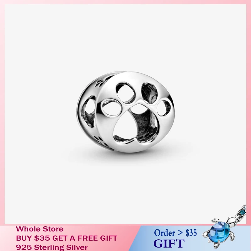 

2020 HOT New 925 Sterling Silver Beads Openwork Paw Print Charms fit Original Pandora Bracelets DIY Jewelry Women