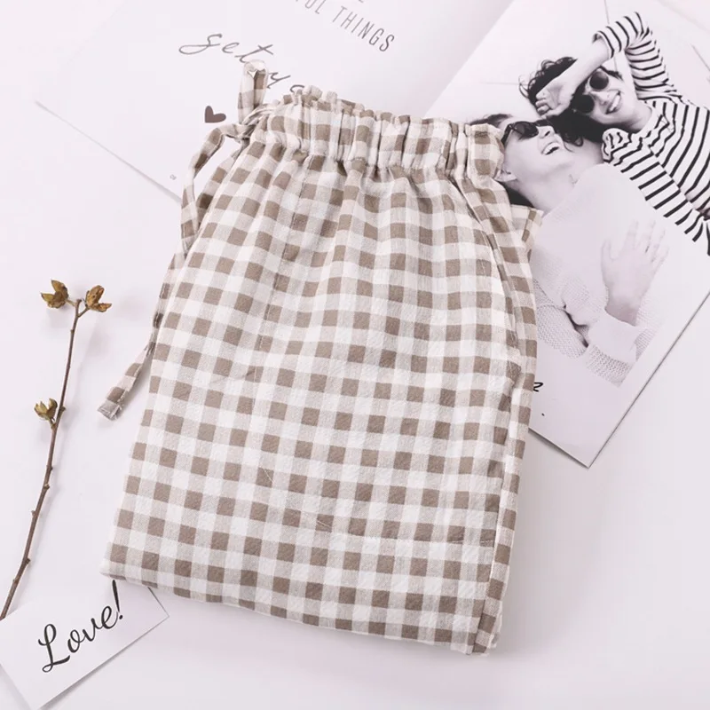 

Summer Ladies Pajamas Knitted Cotton Pants Men's Women Plaid Trousers Loose Casual Sleep Bottoms Sleepwear Pants Pijamas Pyjama