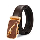 Ремень мужской из натуральной кожи, модный роскошный Простой деловой пояс с автоматической пряжкой из сплава, коричневый