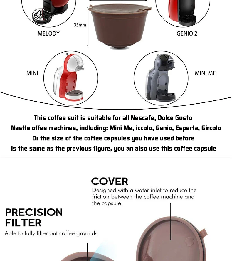 Coffee filter Refillable capsule filter cup Reusable coffee bag Barista's tools Espresso tool Compatible with nestle Dolce Gusto