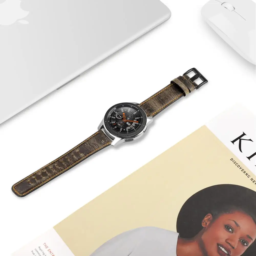 Ремешок из натуральной кожи для samsung Galaxy watch 46 мм ремешок Gear S3 браслет Huawei gt 2 2e Honor