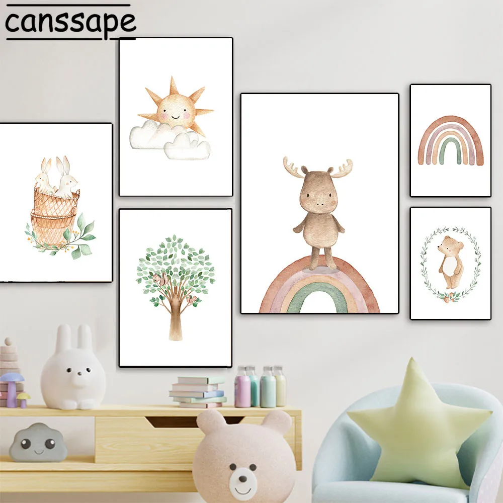 Постер на стену для детской картины дереве солнце радуга художественный принт