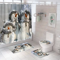 merry christmas bathroom curtains home shower curtains 4 pcs snowman waterproof bathroom shower curtains mat set