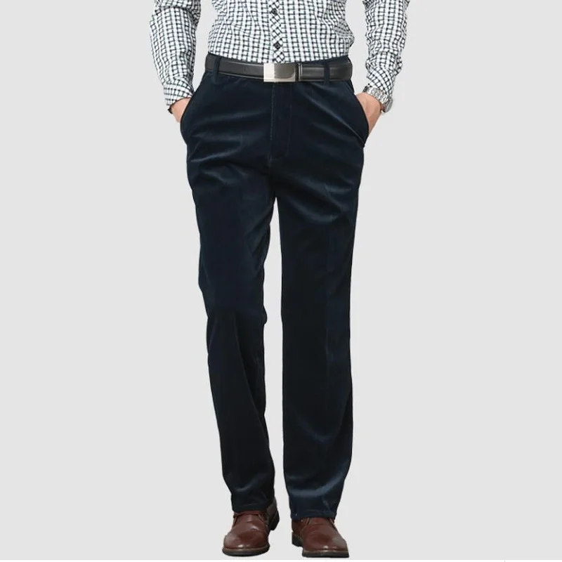 

New Spring Autumn Men Pants Casual Loose Corduroy Pants Mid-aged Men joggers Male Trousers Anti-wrinke Easy-care Dad Trousers